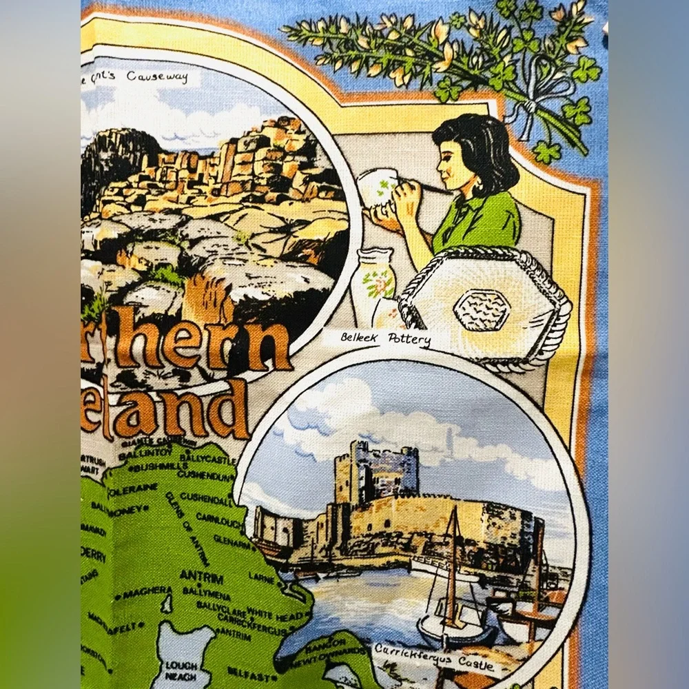 Northern Ireland Souvenir Tea Towel Wall Hanging Vintage Linen Cotton